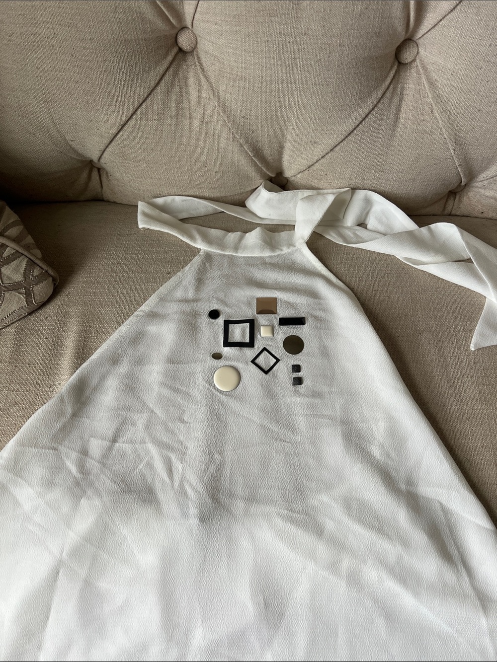 Zara White Halter Top with Geometric Embellishments